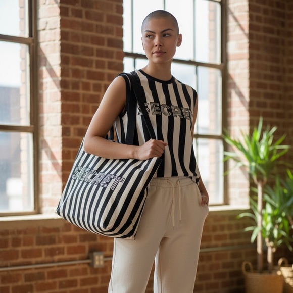 Victoria's Secret Handbags - Victoria's Secret Black and White Striped Tote